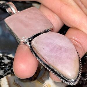 Large Rose Quartz and Kunzite Pendant 3”